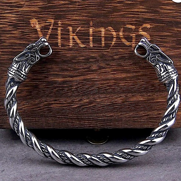 STERLING SILVER VIKING WOLF BRACELET SILVER ARM BAND CUFF BANGLE